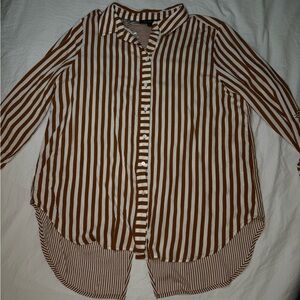 NWT Jane + Delancey Brown & White Striped Button-Up Shirt Slit Back | Large